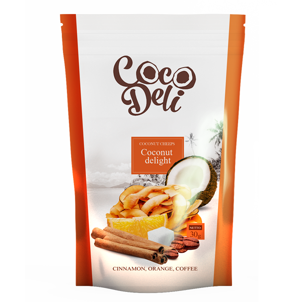 Кокосові чіпси солодкі з апельсином, корицею і кава без глютену Coco Deli 30 г Україна