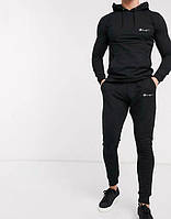 Теплый мужской спортивный костюм Champion с капюшоном (Чемпион) черный ФЛИС (до -25 °С)
