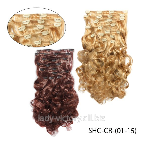 Волосы искусственные. Трессы на клипсах в стиле "Изящный завиток" SHC-CR-(01-15), 60 см светлый шатен, коричнево-красный V (#6) - фото 1 - id-p978918458