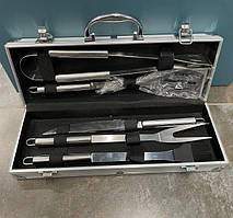 Набір інструментів для барбекю Rainberg AL-10 з неіржавкої сталі у валізі, 5 предметів