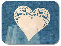 Декор бумажный ажурный для бокалов в форме сердечка (уп 20 шт)