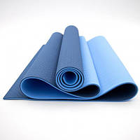 Коврик для йоги и фитнеса, каремат TPE+TC 183х61 см 8 мм Синий (MS 0613-1-BL)