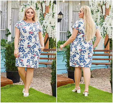 Чудове жіноче плаття з квітковим принтом, тканина "Льон" 50, 52, 54, 56 розмір 50, фото 1