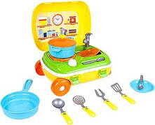 Дитячий пластиковий ігровий набір Кухня з набором посуду в яскравому валізі іграшковий набір посудки для дитини