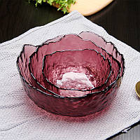 Стеклянный салатник с золотым ободком 20 см фиолетовый (099)