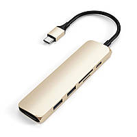 Хаб-адаптер Satechi Aluminum Type-C Slim Multi-Port Adapter 4K V2, Gold (ST-SCMA2G)