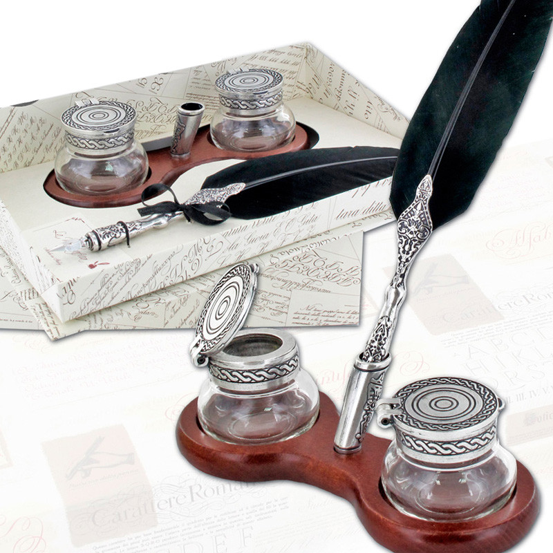 Набір для письма Carmani (гусяче перо + чорнильниця 2 шт) (L-22,5 см, 35,5x13x4 см) (031-2557), фото 1