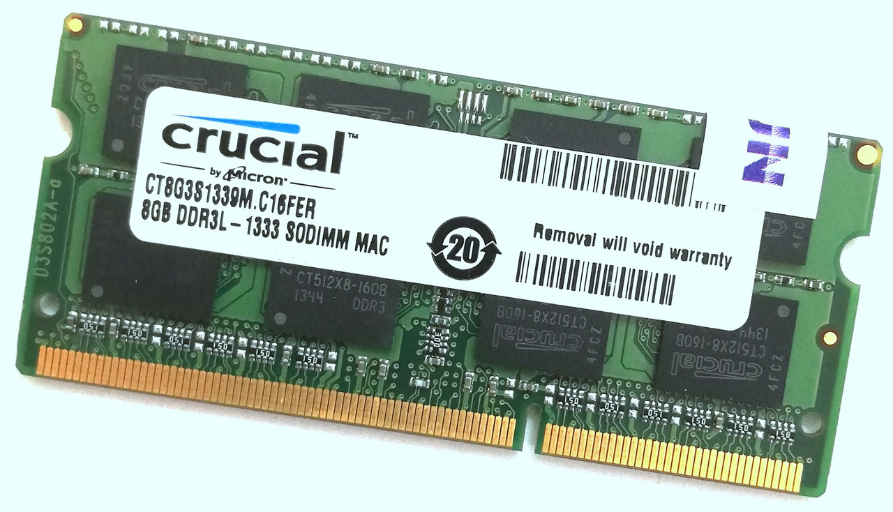 Оперативна пам'ять для ноутбука Crucial SODIMM DDR3L 8Gb 1333MHz PC3L-10600S CL9 (CT8G3S1339M.C16FER) Б/В