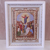 Ікона Вознесіння Господнє, лик 15х18 см, в білому кіоті з камінням