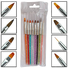 Набір пензлів зі стразами для розпису та дизайну нігтів, 8 шт./уп.