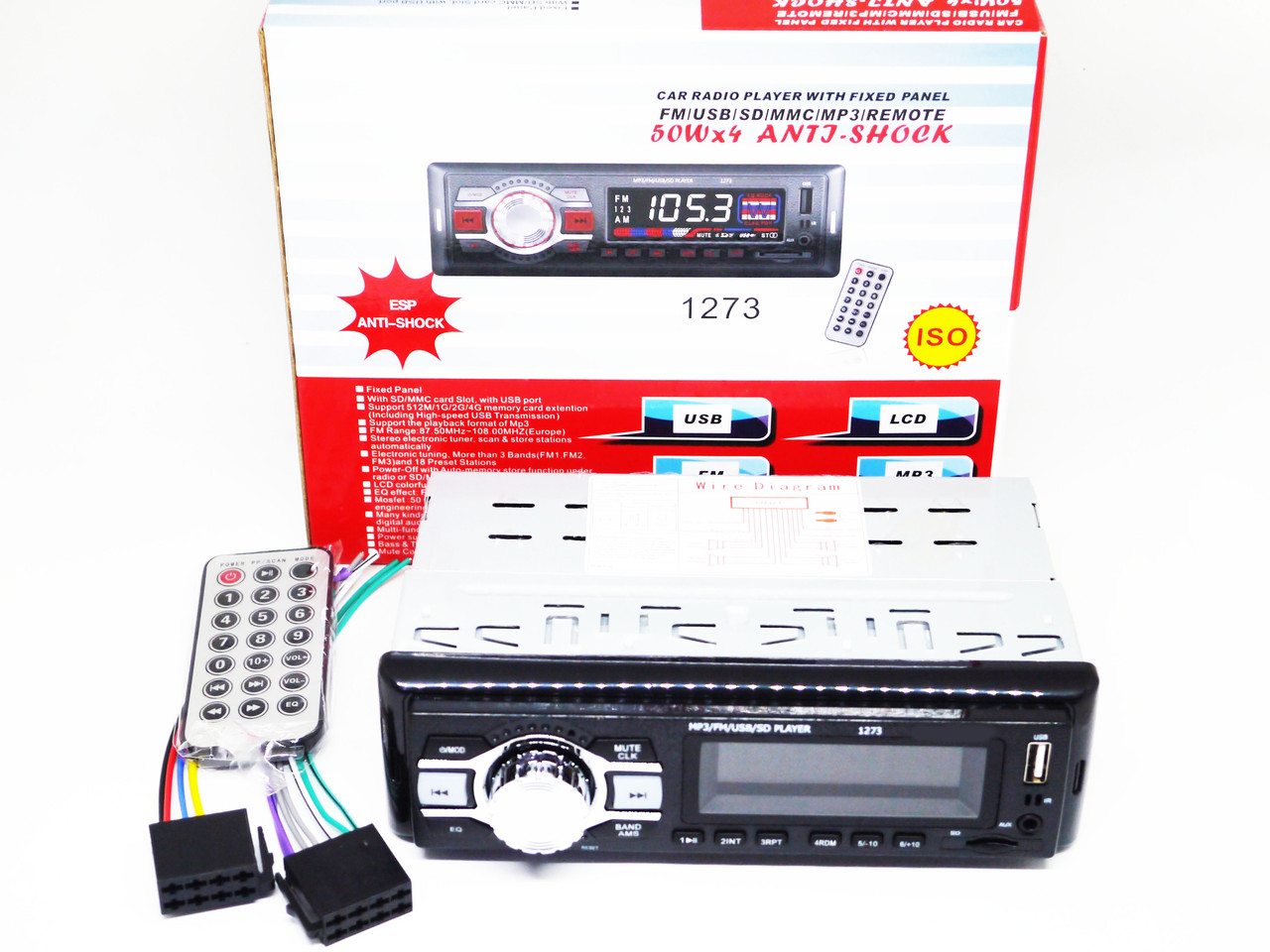 Автомагнітола 1273 ISO Usb+Sd+Fm+Aux+ пульт (4x50W)