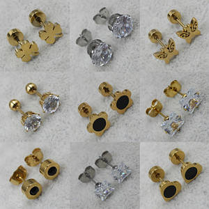 Серьги гвоздики пусети Stainless Steel с кристаллами золото серебро металлические медицинская сталь