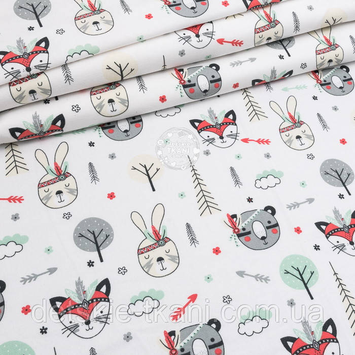 Фланель "Звірі-індіанці, дерева та червоні стріли", ширина 240 см, фото 1