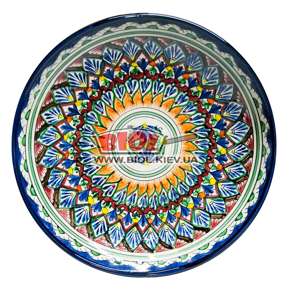Ляган (узбецька тарілка) 32х4,5см для подачі плову керамічний (ручна розпис) (варіант 6), фото 1