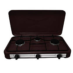 Настільна газова плита-таганок Mirta GS-1003LB на 3 конфорки з верхньою кришкою