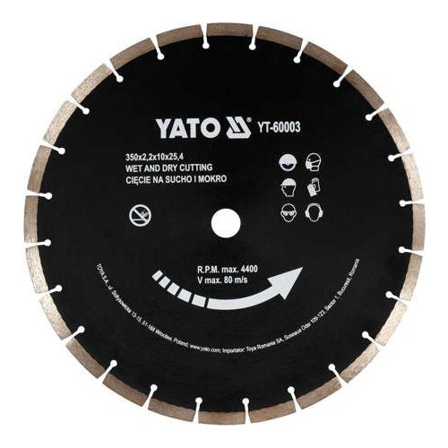 Диск діамантовий сегментний по бетону Ø = 350 x 25.4 мм до YT-84820 Yato YT-60003 (Польща), фото 1