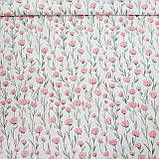 Тканина сатин Китай принт квіти персикові на білому тлі, ш. 160 см, фото 2