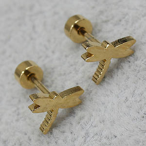 Сережки-цвяшки пуссети золотисті з медичної сталі від Stainless Steel бабки розмір 6х6 мм