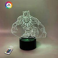 3D нічник "Чорна Пантера" (ВОЛІЧЕННЕ ЗОБРАЖЕННЯ) + пульт ДК + мережевий адаптер +батарейки (3ААА)  3DTOYSLAMP
