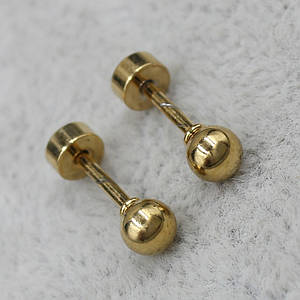 Сережки-пусети закручуються 3х3 мм золотисті з медичної сталі від Stainless Steel кулька