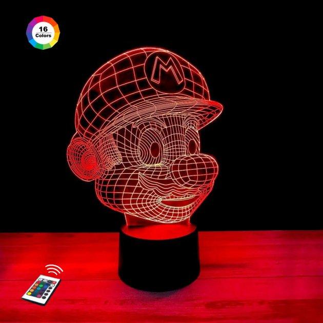 3D нічник "Маріо" (ВОЛІЧНЕ ЗОБРАЖЕННЯ) + пульт ДК + мережевий адаптер + батарейки (3ААА) 3DTOYSLAMP