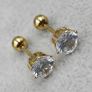 Сережки-пусети закручуються 3х3 мм золотисті з медичної сталі від Stainless Steel кристалики