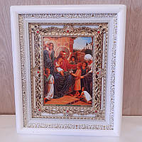 Ікона Благословення дітей, лик 15х18 см, в білому кіоті з камінням