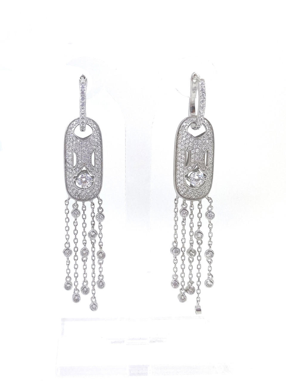 Сережки-підвіски срібні з цирконієм Т3-ц, фото 1