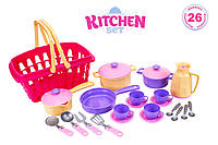 Детский пластиковый игровой Набор деткой посуды в корзинке ТехноК игрушечный набор посудки для девочки