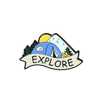 "Намет і гори Досліджуй Explore" значок (пін) металевий