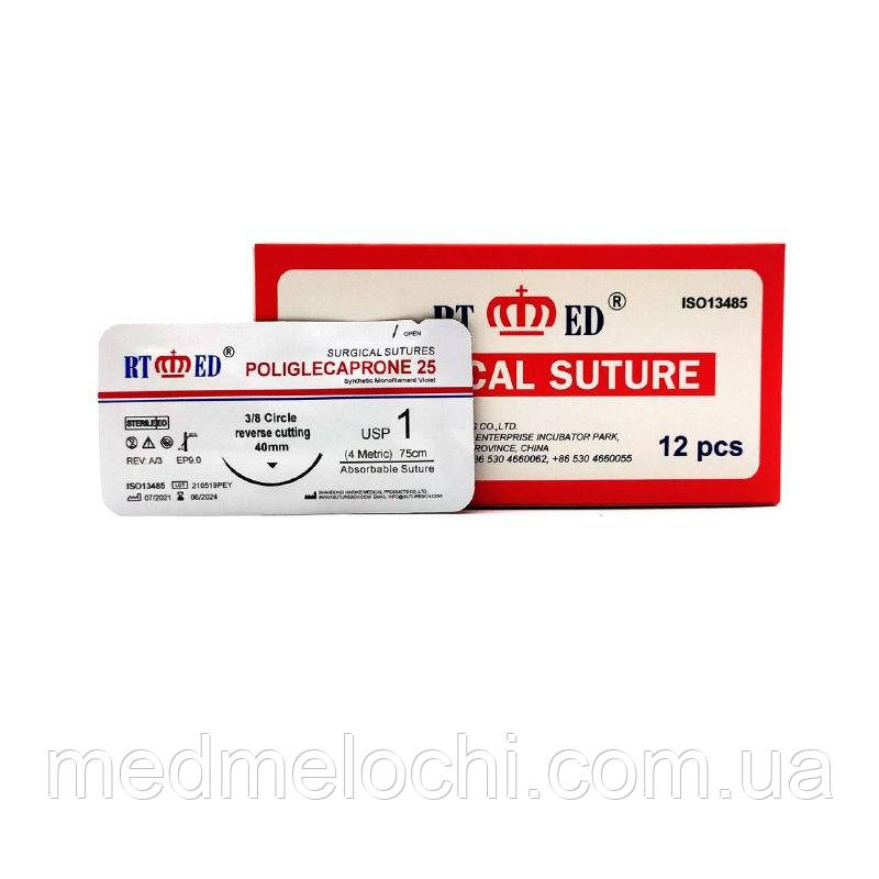 Поліглекапрон RT-med USP 1 (EP 4) зі звор. ріж. голкою 40мм 3/8 кола