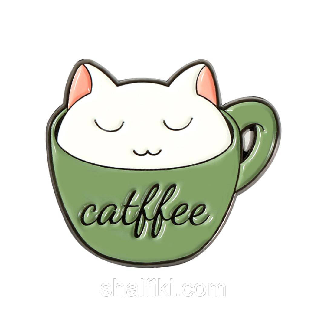 "Кіт у чашці кави Котфє Catffee" значок (пін) металевий, фото 1