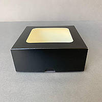 Картонная упаковка для суши и роллов 130х130х50 мм бумажный бокс коробка черная с окном в упаковке 50 шт.