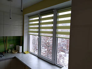 Рулонні штори день-ніч однотонні Оливковий. Тканинні ролети,