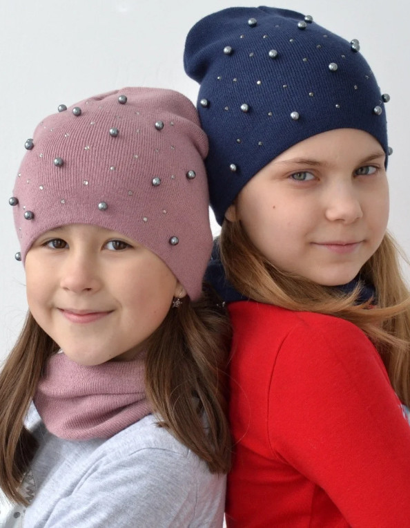 Демісезонна шапка з перлами для дівчинки. Кольори в асортименті. Шапка підліткова, стильний