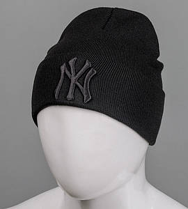 Шапка молодіжна з вишивкою NY (m33), Чорний з чорним