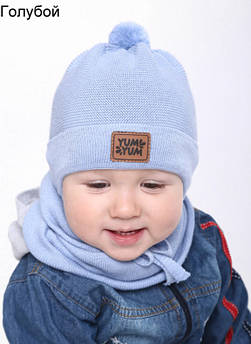 Зимова шапка на флісі для хлопчика Бруклін р. 48 (1-3 року) р. 54 (3-6 років) Шапка з помпоном