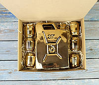 Подарочный набор Канистра №2 "20L" золотая с рюмками в картонной коробочке