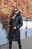 Оливкова тепла жіноча куртка-пальто з капюшоном на змійці 11-246-1, фото 5
