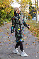 Теплая женская куртка-пальто с капюшоном на змейке камуфляж с бабочками 11-246-8