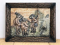 Картина из дерева, панно "Собаки-охотники"