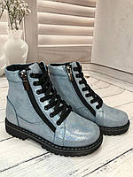 Дитячі шкіряні ортопедичні демісезонні черевики для дівчаток TopS блакитний кристал