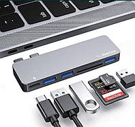 Ray cue USB C Hub, хаб адаптер концентратор Type C Hub Adapter, 3 USB 3.0 Ports, TF/SD