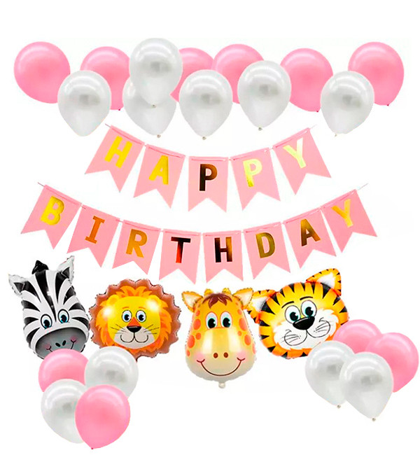 Святковий набір повітряних куль "Тваринки", набір - 25 шт., колір біло-рожевий