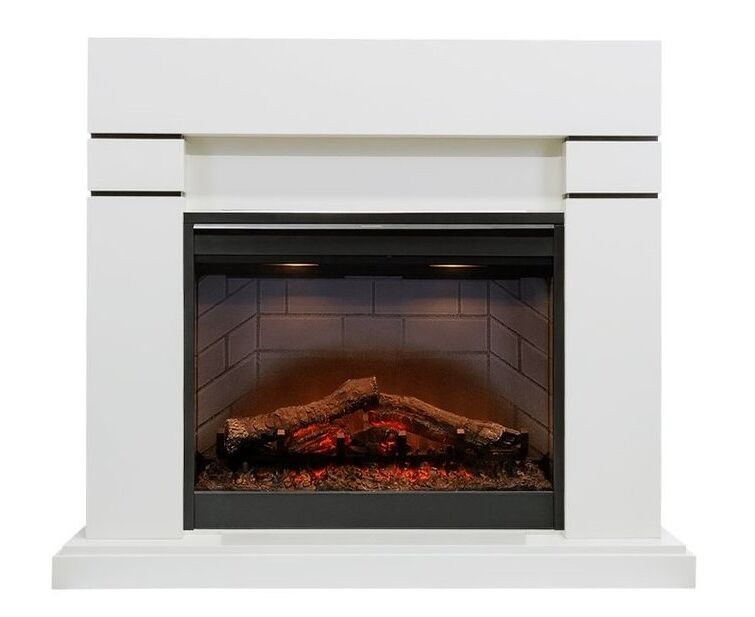 Сучасний каминокомплект Fireplace Тахо Білий з ефектом живого вогню зі звуком і обігрівом