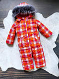 Дитячий зимовий комбінезон суцільний для дівчинки та для хлопчика "Клітинка помаранчева" (розміри 86, 92 та 98 см), фото 9