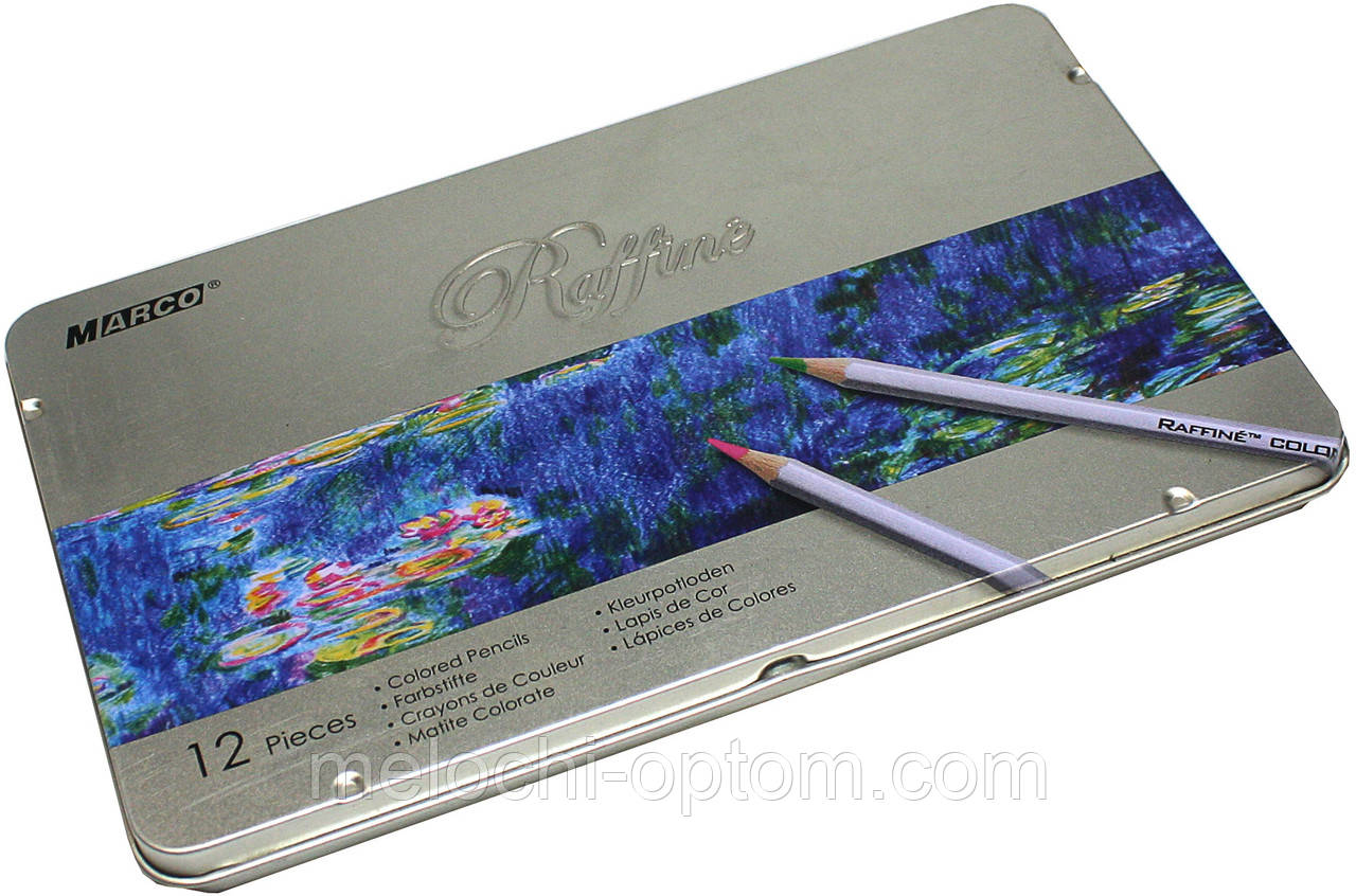 Олівці кольорові в металевому пеналі Marco Raffaine (12 кольорів), фото 1