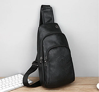 Мужская кожаная стильная модная сумка бананка барсетка кросс-боди на плечо грудь с USB