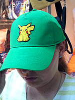 Кепка бейсболка Пикачу Покемон зеленая (k024)