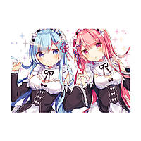 Постер плакат Рэм и Рам аниме Жизнь с нуля в альтернативном мире Re:Zero 42х29 см А3 (poster_0586)